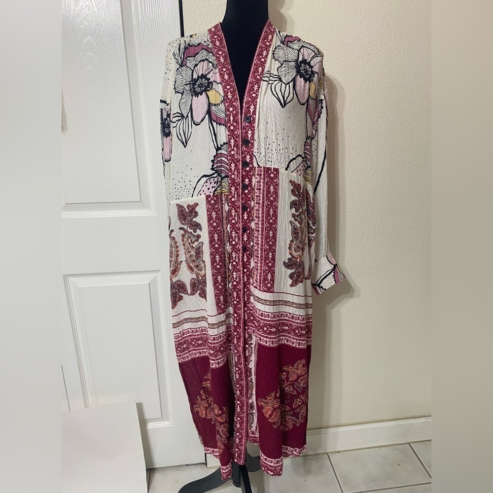 Free People C’est Moi mixed Floral Long Sleeve maxi top size S